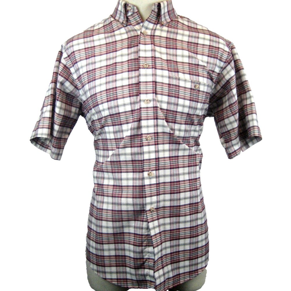 Men's John Ashford Wrinkle Free Cotton Blend Red Plaid SS Casual Shirt size M